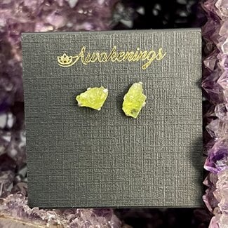 Peridot Earrings - Studs Rough Raw Natural - Sterling Silver