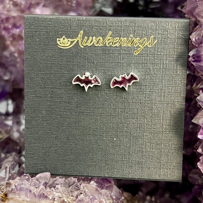 Red Garnet Earrings - Bat Bezel Set Sterling Silver