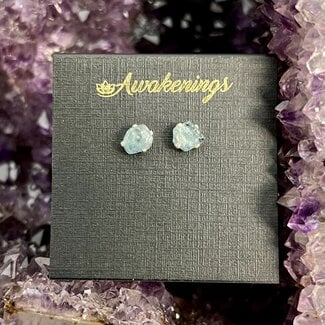Aquamarine Earrings - Studs (Polished Flat Front) Rough Raw Natural - Sterling Silver