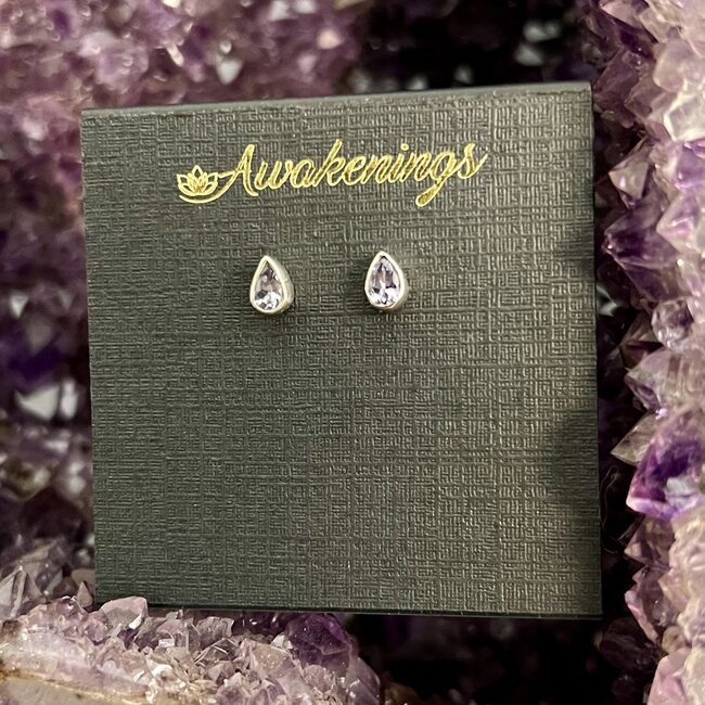 Tanzanite Earrings - Teardrop Pear Faceted Studs - Bezel Set Sterling Silver