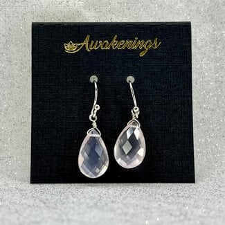 Rose Quartz Earrings - Teardrop Pear Dangle Faceted - Sterling Silver