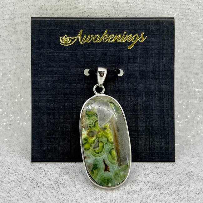 Wavellite Pendant - Long Oval Sterling Silver
