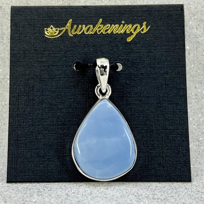 Blue Opal Pendant - Teardrop Pear Sterling Silver
