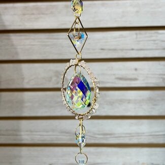 Prism Suncatcher Sun Catcher (Rose Quartz ) w/ Teardrop Prism -Window Mirror Crystal-Faceted Point Gold