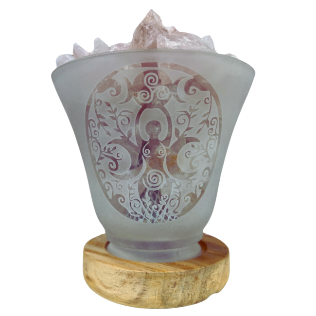 Rose Quartz Lamp - Goddess Natural Rough Raw Chunks in Frosted Glass - Light Included