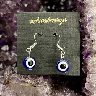 Blue Evil Eye Earrings - Round Dangle Silver Plated