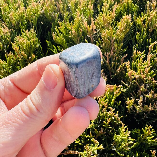 Blue Richterite with Bustamite Tumbled Specimen - 36.58grams