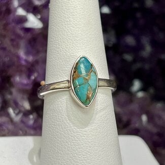 Mohave Mojave Navajo Turquoise Rings - Size 7 Marquise Marquee Bezel Set - Sterling Silver