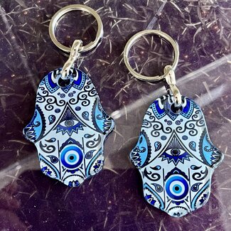 Evil Eye Keychains - Hamsa (Fatima Miriam Khamsa) Hand Decorative Key Chain - Blue Boho