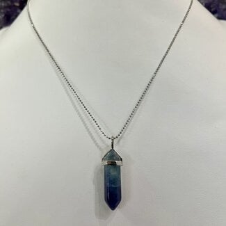 Rainbow Fluorite  Necklace-Point on Bead Chain 18" Silver Plated