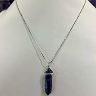 Sodalite Necklaces - Point on Bead Chain 18" Silver Plated