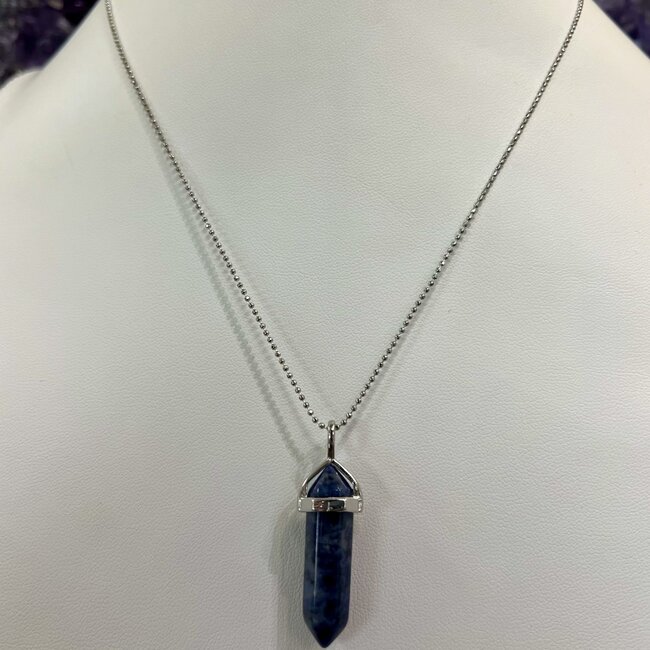 Sodalite  Necklace-Point on Bead Chain 18" Silver Plated
