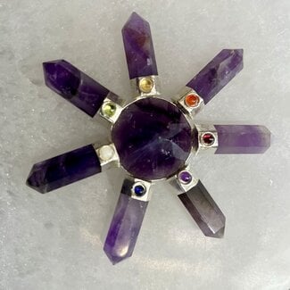 Amethyst 7 Point Crystal Energy Generator - 3-3.5" Cone Chakra Healing Reiki Point Seven Direction
