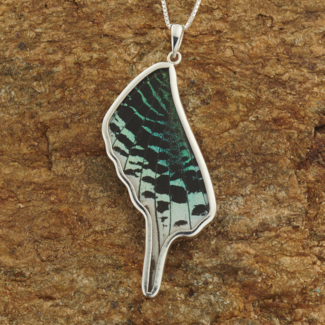 Blue Green Black Butterfly Pendant - Sterling Silver - 2" Leilus Peru Emerge Collection