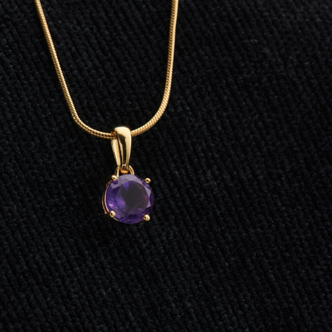 Amethyst Pendant - Round Faceted - Gold Vermeil 18k