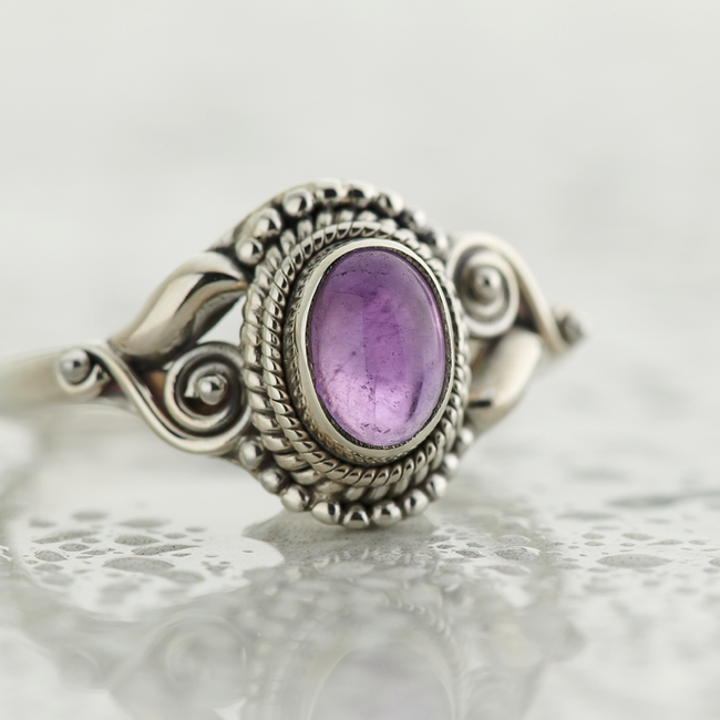 Amethyst Rings - Size 5 Oval Antique Deco - Sterling Silver