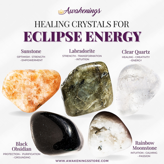 Eclipse Energy - Crystal Kit Set Bundle Pack - Labradorite Rainbow Moonstone Sunstone Clear Quartz Black Obsidian