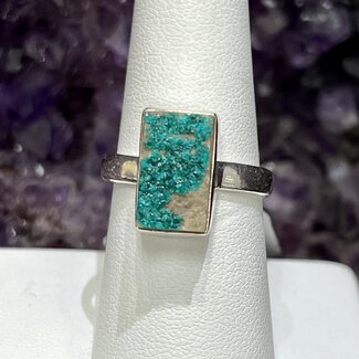 Dioptase Rings - Size 8 Rectangle Rough Raw Natural Bezel Set - Sterling Silver