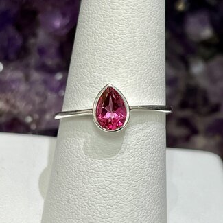 Pink Red Tourmaline Rings - Size 9 Teardrop Pear Faceted - Sterling Silver
