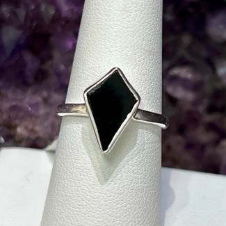 Black Onyx Rings - Size 8 Diamond Bezel Set - Sterling Silver