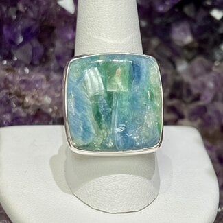 Blue (Mermaid) Green Kyanite Rings - Size 10 Square Sterling Silver