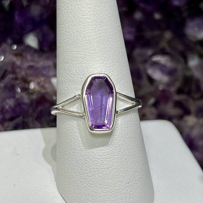 Amethyst Rings - Size 9 Coffin - Sterling Silver