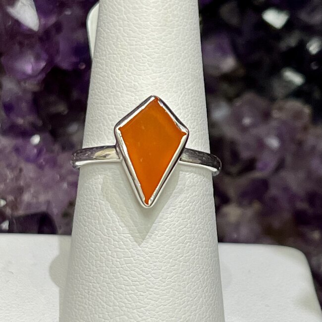 Carnelian Rings - Size 8 Diamond Bezel Set - Sterling Silver