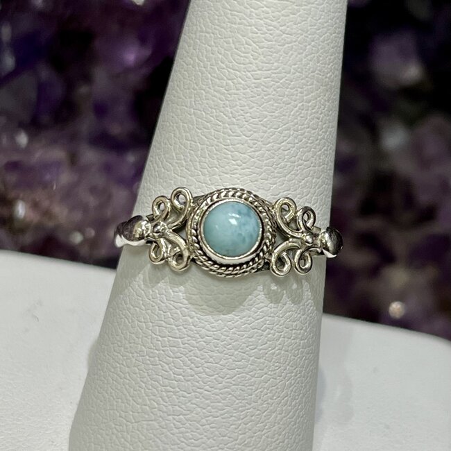 Larimar Rings - Size 9 Round Antique Deco - Sterling Silver