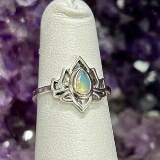 Ethiopian Opal Rings - Size 8 Teardrop Pear Lotus - Sterling Silver
