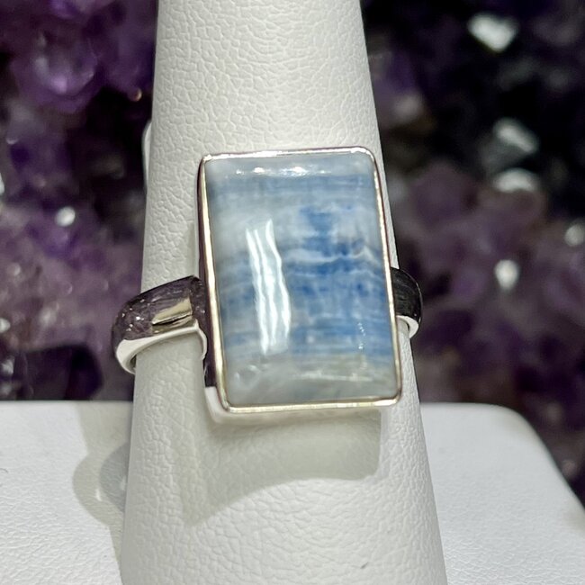 Blue Scheelite Ring - Size 10 Rectangle - Sterling Silver