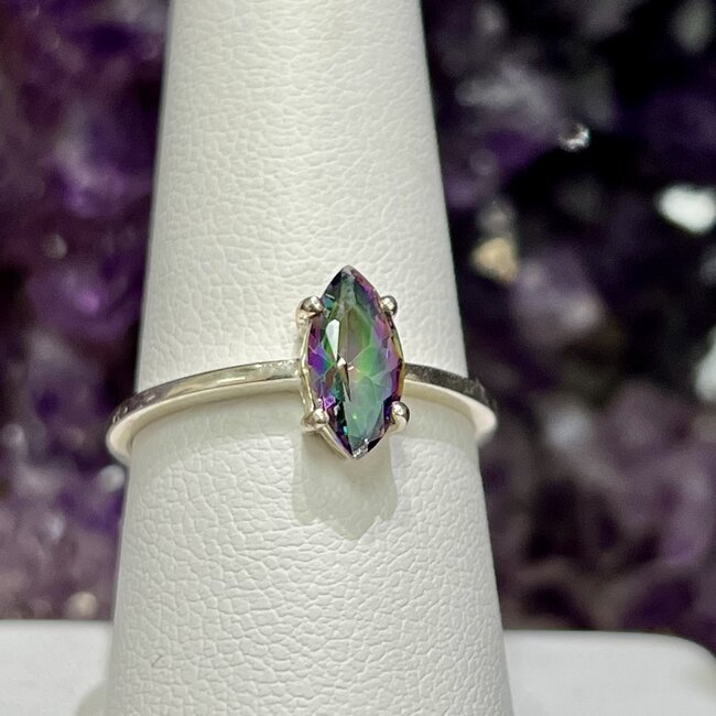 Mystic Topaz Rings - Size 8 Faceted Marquise Marquee - Sterling Silver