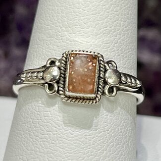 Sunstone Rings - Size 10 Rectangle Antique Deco - Sterling Silver