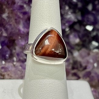 Red Tiger Eye Ring - Size 8 Triangle - Sterling Silver