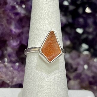 Sunstone (Heliolite) Rings - Size 6 Diamond Bezel Set - Sterling Silver