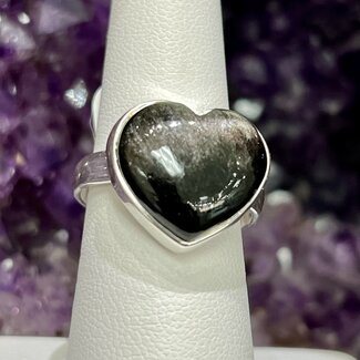 Silversheen Silver Sheen Obsidian Rings - Size 8 Heart - Sterling Silver