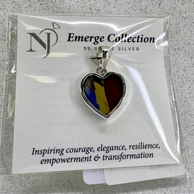 Blue Yellow & Red Butterfly Pendant - Heart - Sterling Silver Emerge Collection