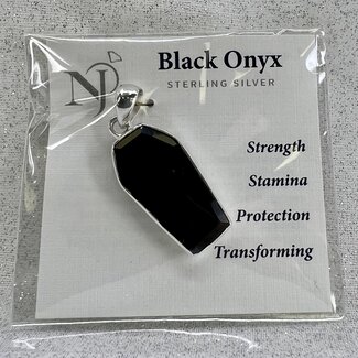 Black Onyx Pendant - Coffin Faceted Bezel - Sterling Silver