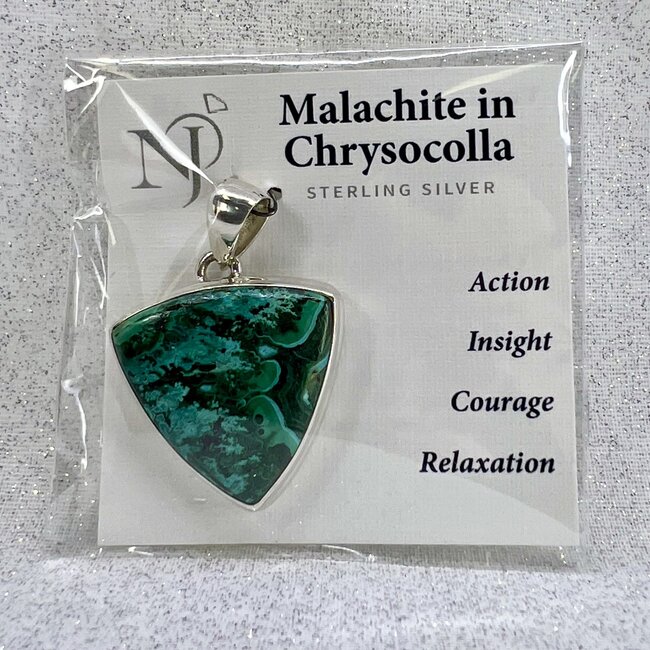 Malachite & Chrysocolla Pendant - Triangle - Sterling Silver