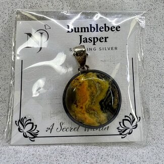 Bumblebee Jasper Pendant - Round - Sterling Silver Bumble Bee
