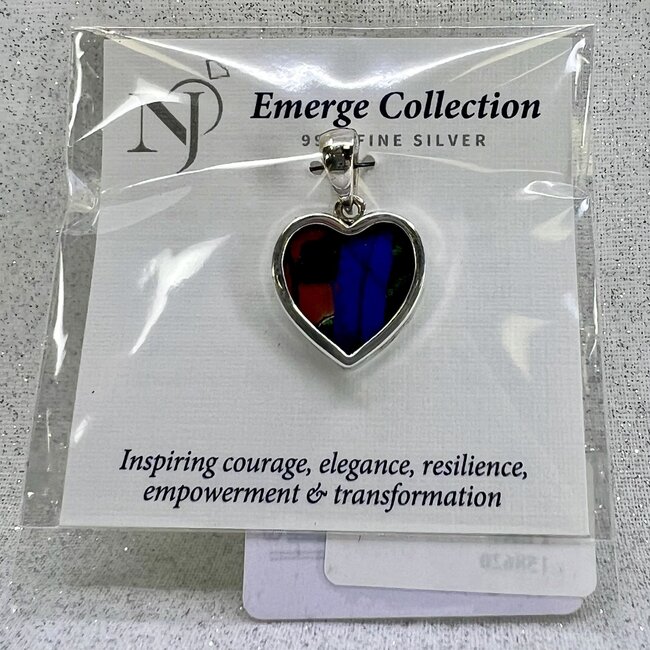 Blue Orange & Green Butterfly Pendant - Heart - Sterling Silver Emerge Collection