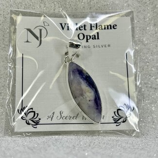 Purple Violet Flame Opal Pendant - Marquise Marquee - Sterling Silver