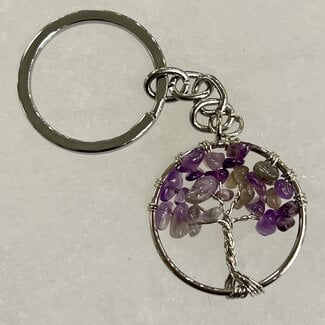 Amethyst Tree of Life Keychain - Round Wire Wrapped