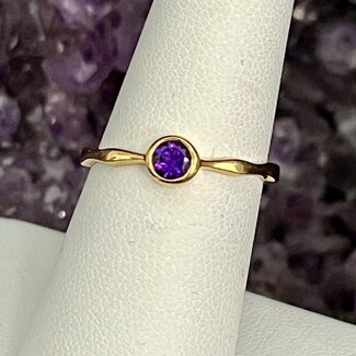 Amethyst Rings - Size 9 Round Bezel Set - Stackable Gold Vermeil 18k