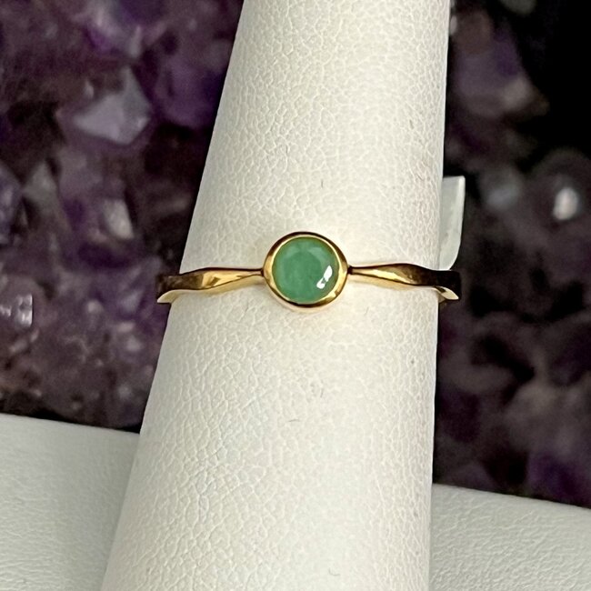 Natural Emerald Rings - Size 8 Round Bezel Set - Stackable Gold Vermeil 18k