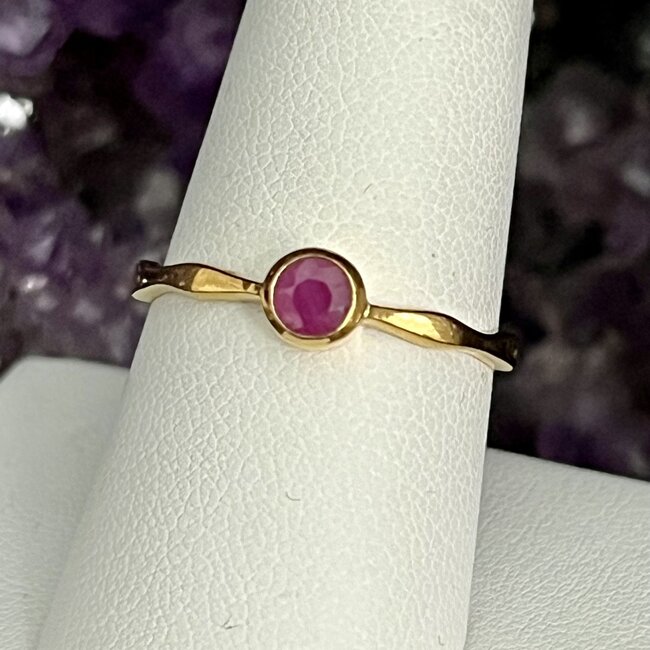 Natural Ruby Rings - Size 10 Round Bezel Set - Stackable Gold Vermeil 18k