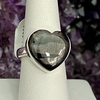 Hypersthene Rings - Size 9 Heart Bezel Set - Sterling Silver
