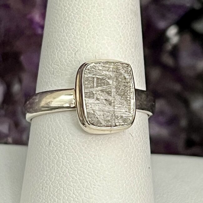 Meteorite Rings - Size 9 Rectangle Bezel Set - Sterling Silver