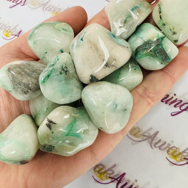 Dioptase (Mimetite) in Quartz - Tumbled