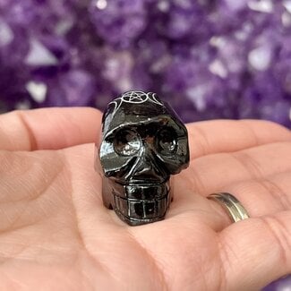Black Onyx Skull w/ Triple Moon Pentacle - Engraved