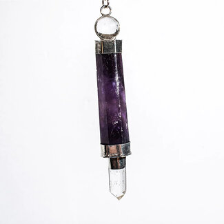 Amethyst & Clear Quartz Point Pendulums - Dowsing Faceted Divination Silver Chain - Crystal Gemstone
